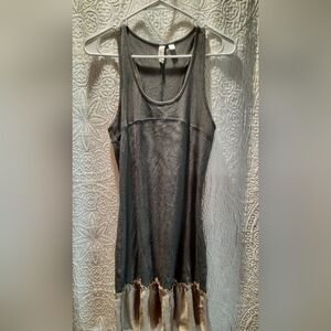 Anthropologie Eloise Dress 1 Gray and Beige Sleeveless Ruffle Bohemian Hippie